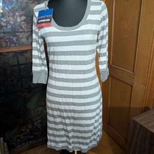 Patagonia Gray & White Striped Long Sleeve Scoop Dress